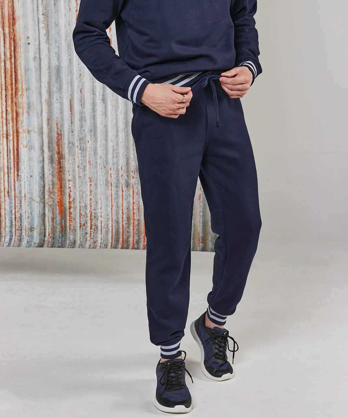 Navy/Heather Grey - Joggers with striped cuffs