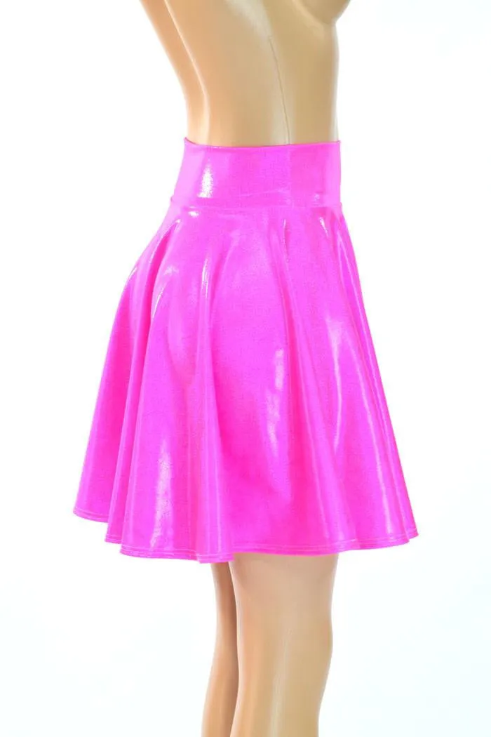 Neon Pink Sparkly Jewel Skater Skirt