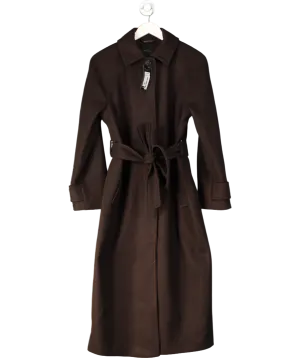 New Look Brown Wool Look Longline Belted Trench Coat UK 10