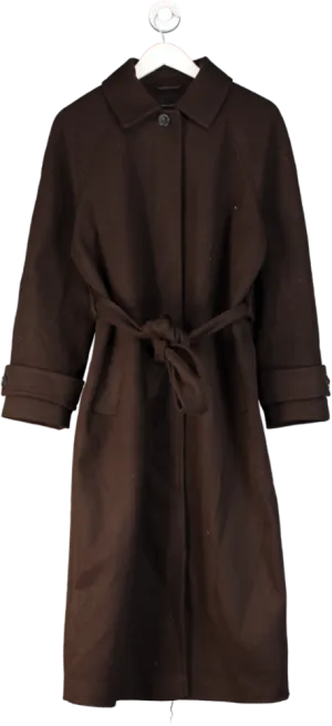 New Look Brown Wool Look Longline Belted Trench Coat UK 12