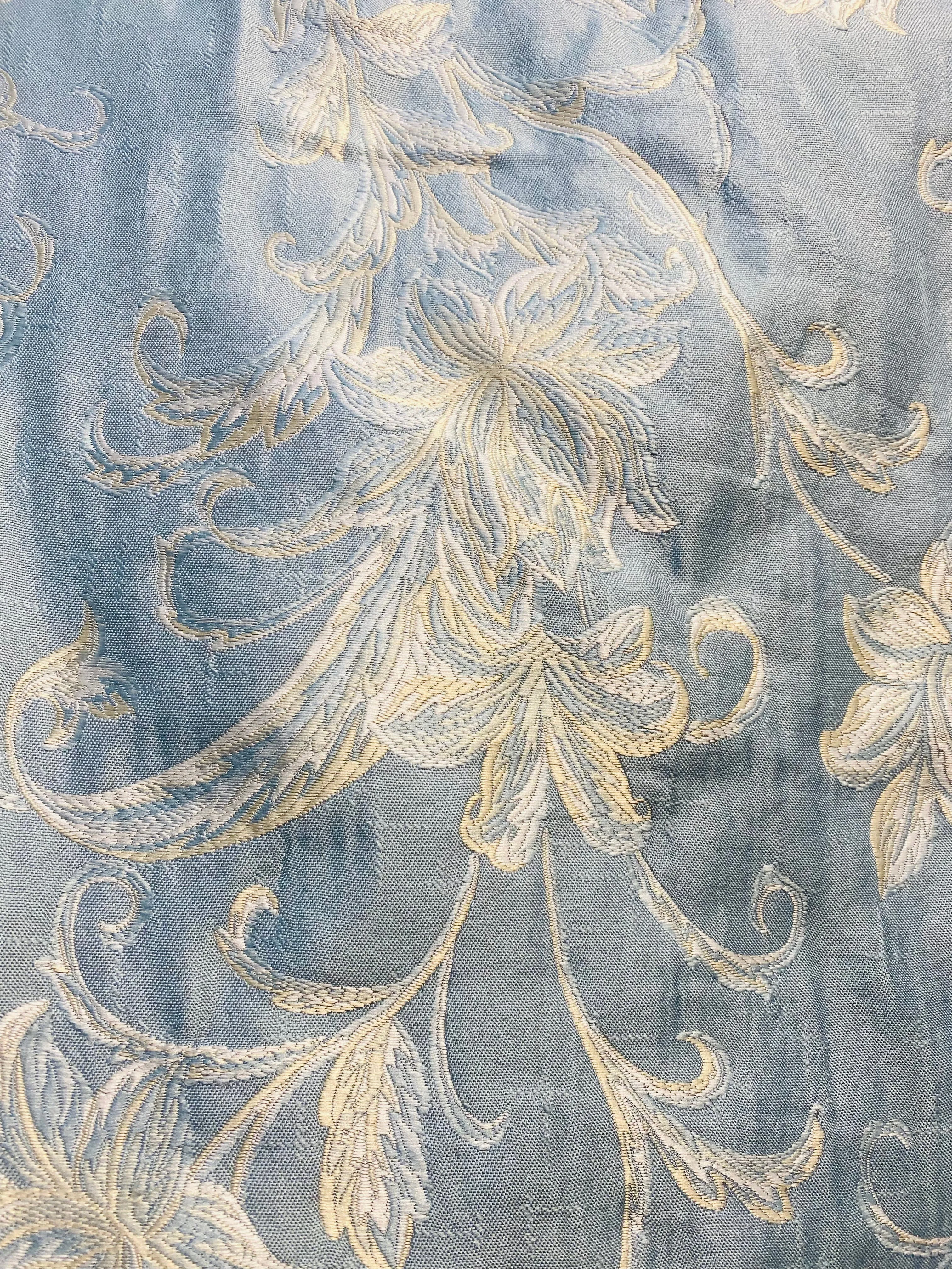 NEW! Queen Petrie Designer Quilted Brocade Floral Upholstery Fabric- French Blue