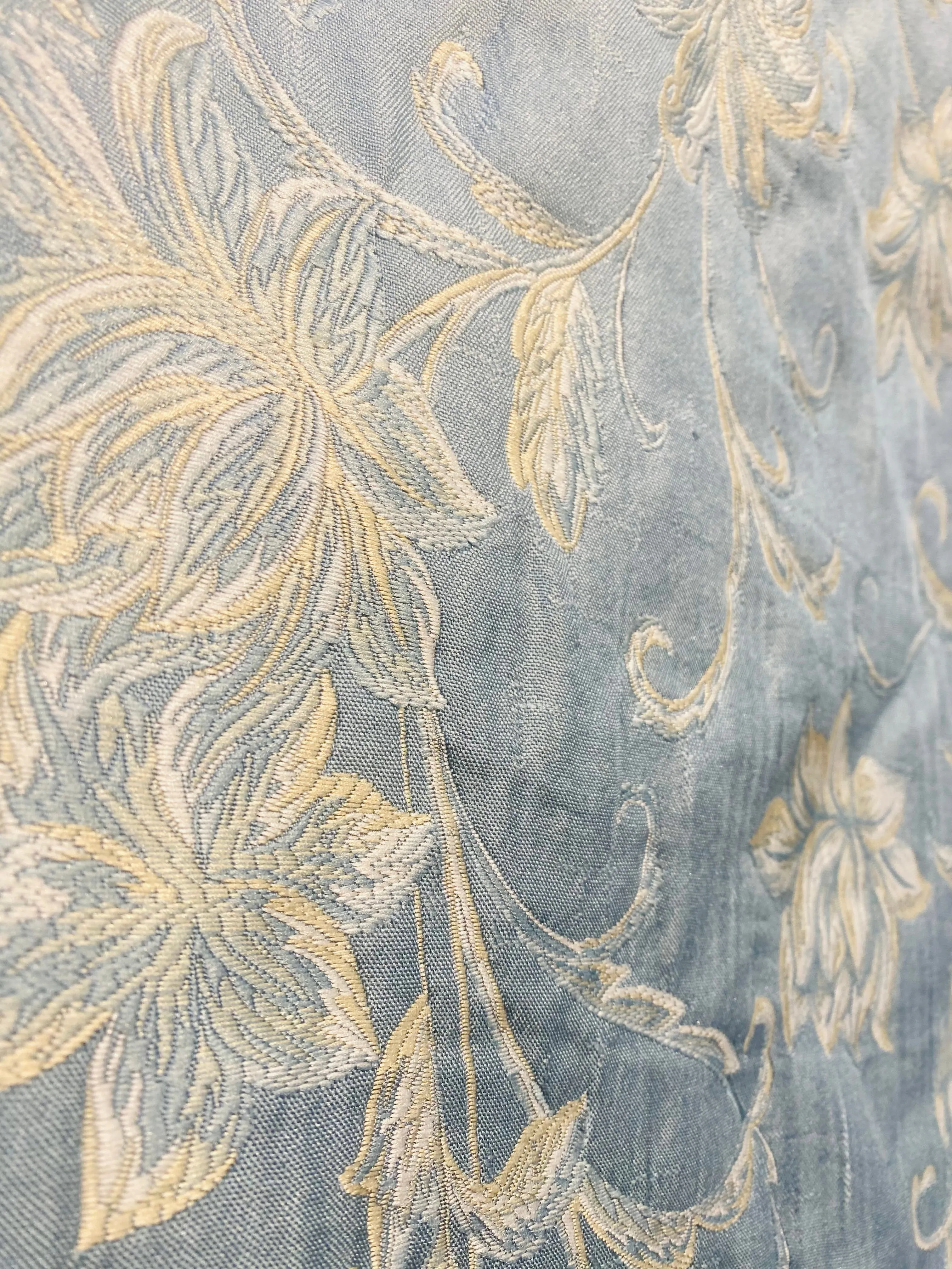 NEW! Queen Petrie Designer Quilted Brocade Floral Upholstery Fabric- French Blue