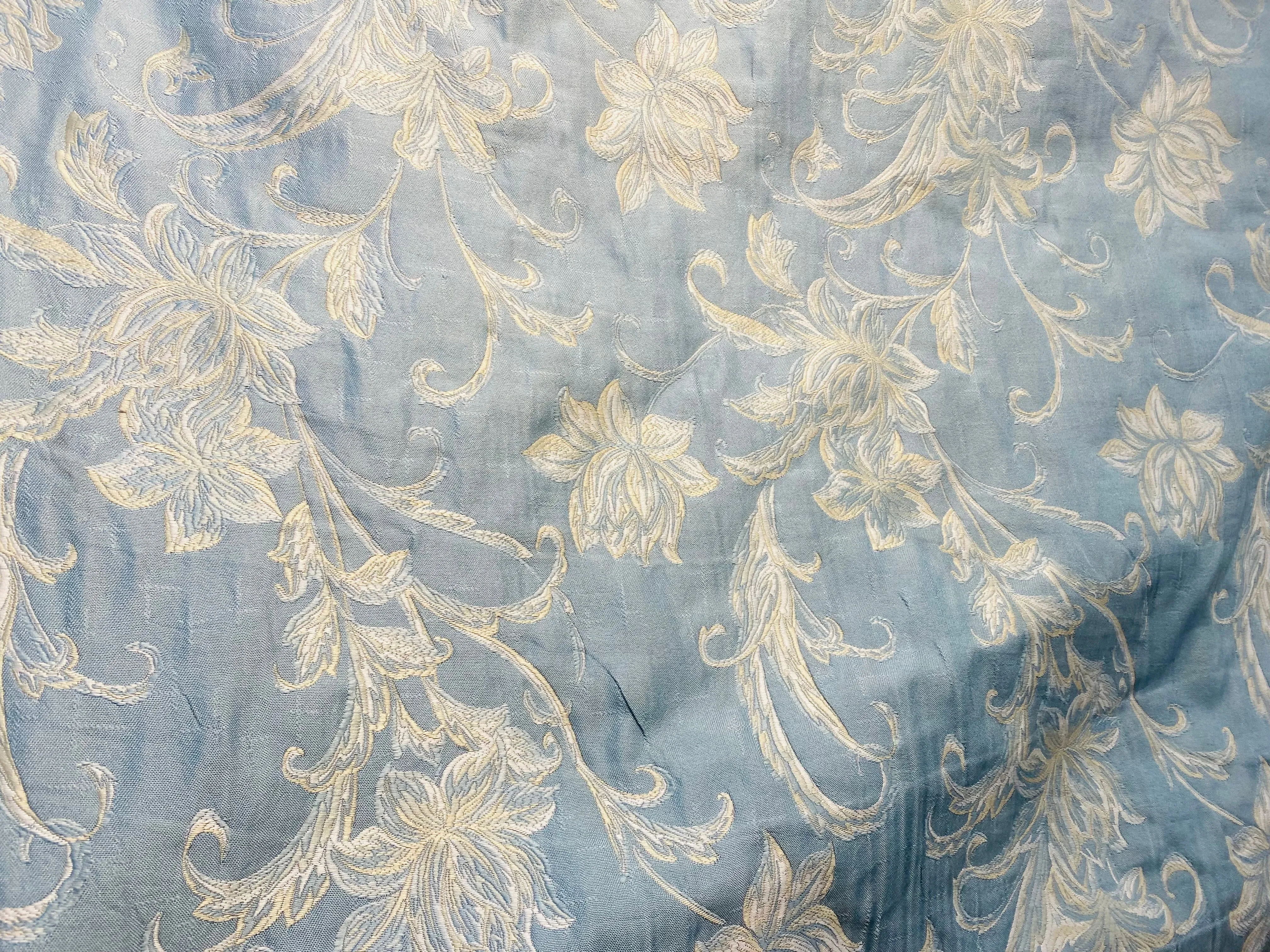 NEW! Queen Petrie Designer Quilted Brocade Floral Upholstery Fabric- French Blue