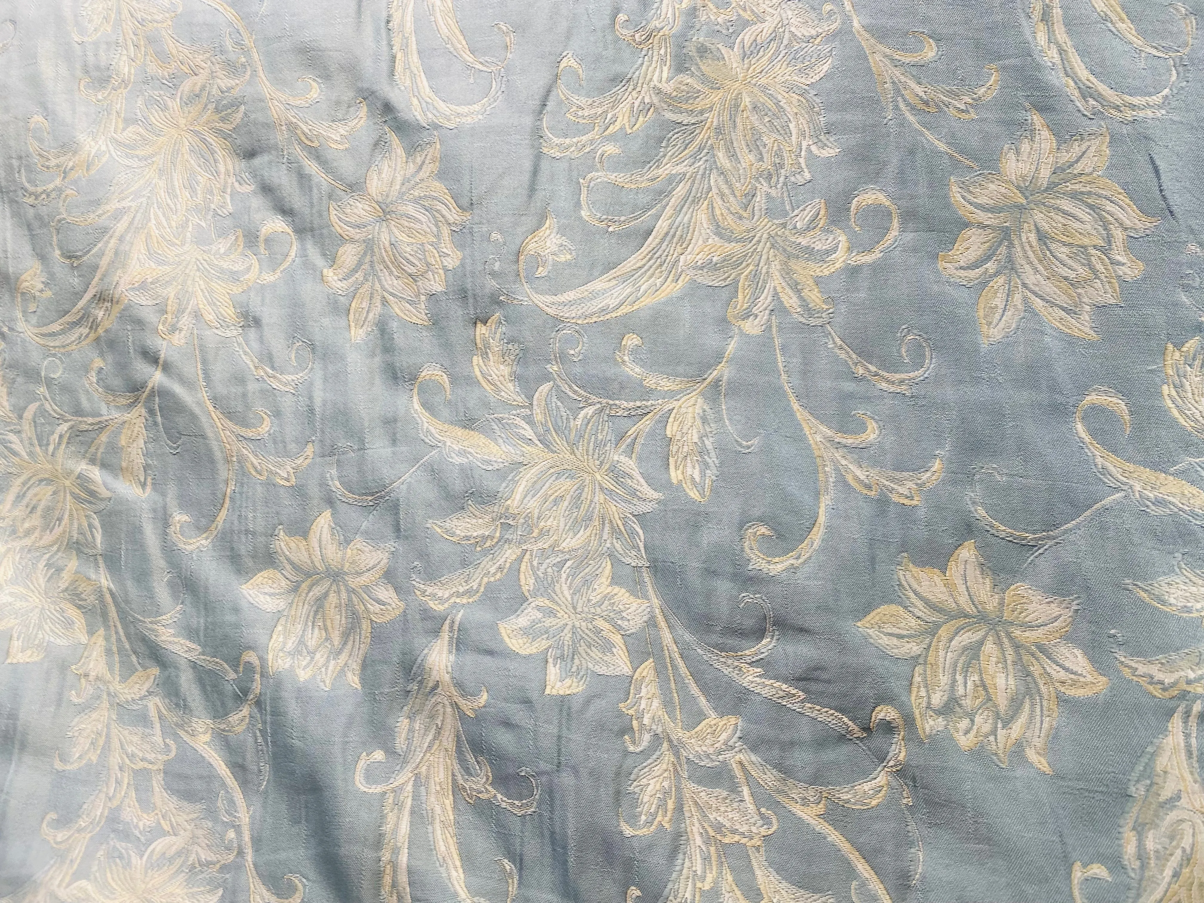 NEW! Queen Petrie Designer Quilted Brocade Floral Upholstery Fabric- French Blue