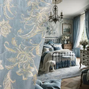 NEW! Queen Petrie Designer Quilted Brocade Floral Upholstery Fabric- French Blue