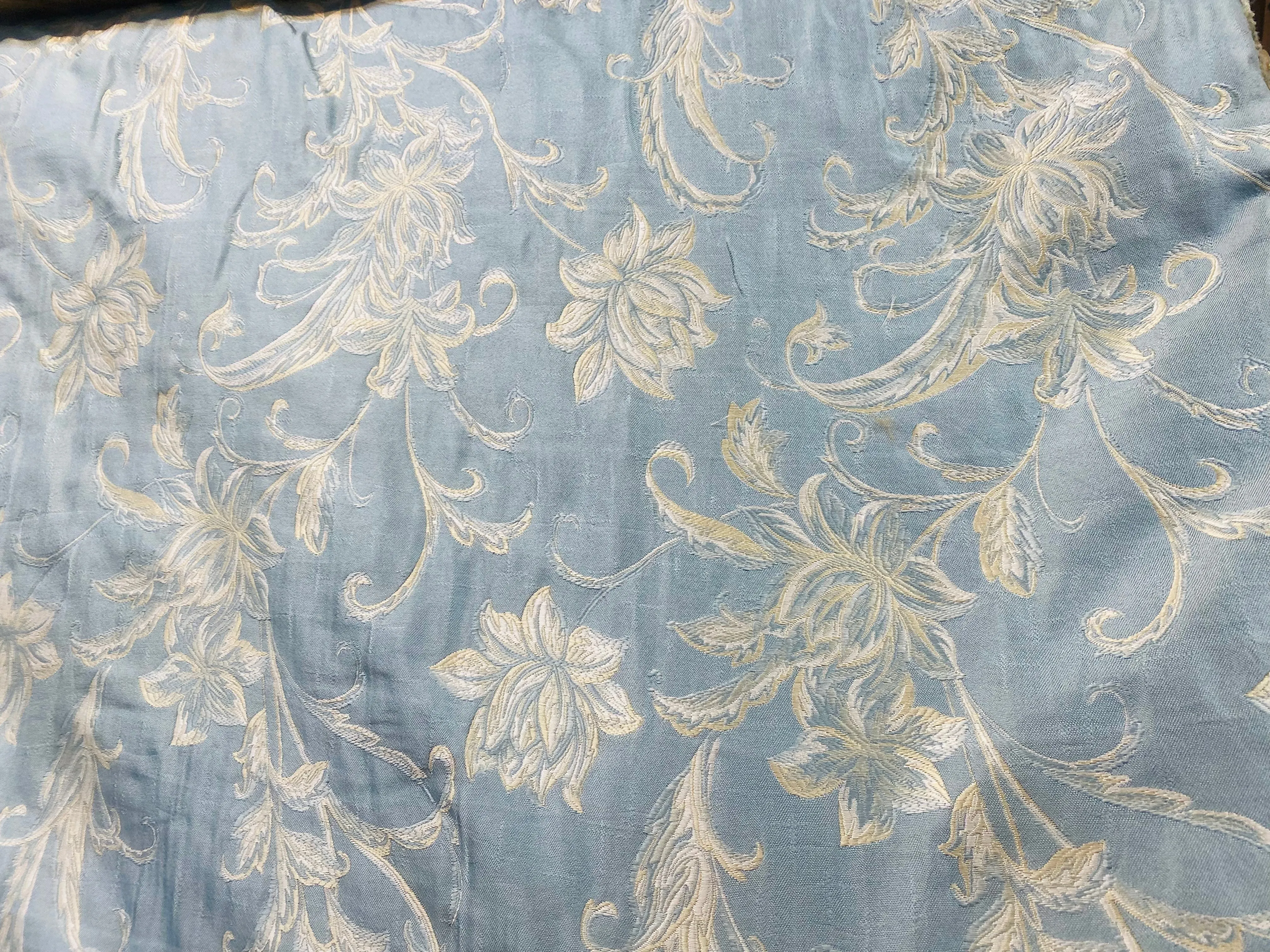 NEW! Queen Petrie Designer Quilted Brocade Floral Upholstery Fabric- French Blue