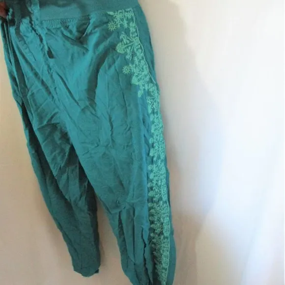 NEW SUNDANCE EMBROIDERED Pant Beach Boho Hippie S BLUE TURQUOISE