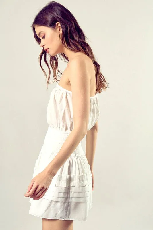 One-Shoulder Pleated Mini Dress