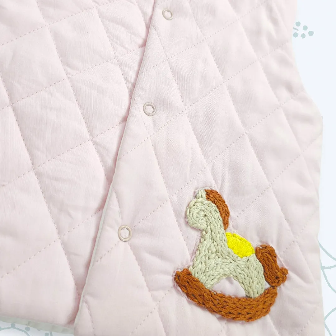 Organic Cotton Quilted Pink Vest - Rocking Horse