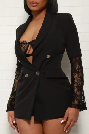 Own The Night Lace Detailed Blazer - Black
