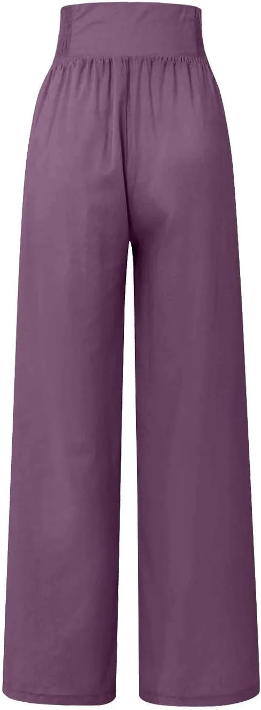 Palazzo Pants For Women Casual Plus Size Trouser Summer Boho Wide Leg Smocked High Waist Casual Loose Lounge Pants