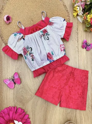 Pinstripe Party Eyelet Shorts Set