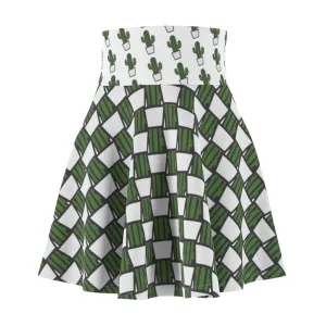 "Quirky Cactus" All-Over Checkered OG Cactus Pot Skater Skirt