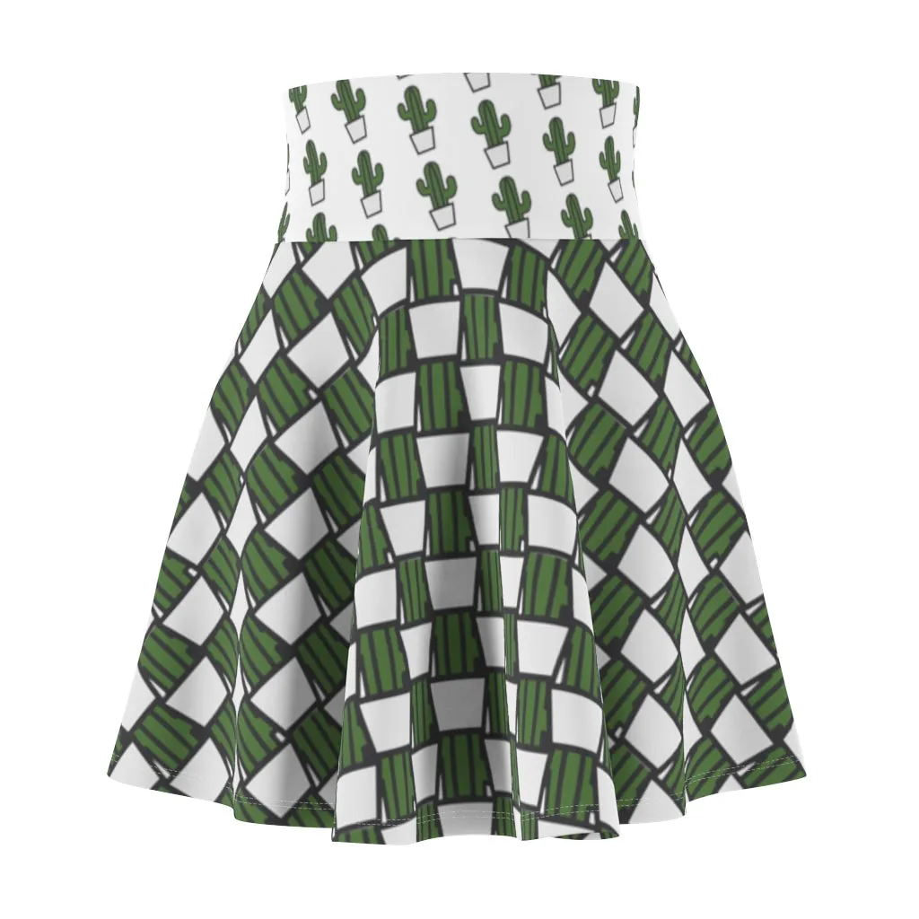 "Quirky Cactus" All-Over Checkered OG Cactus Pot Skater Skirt