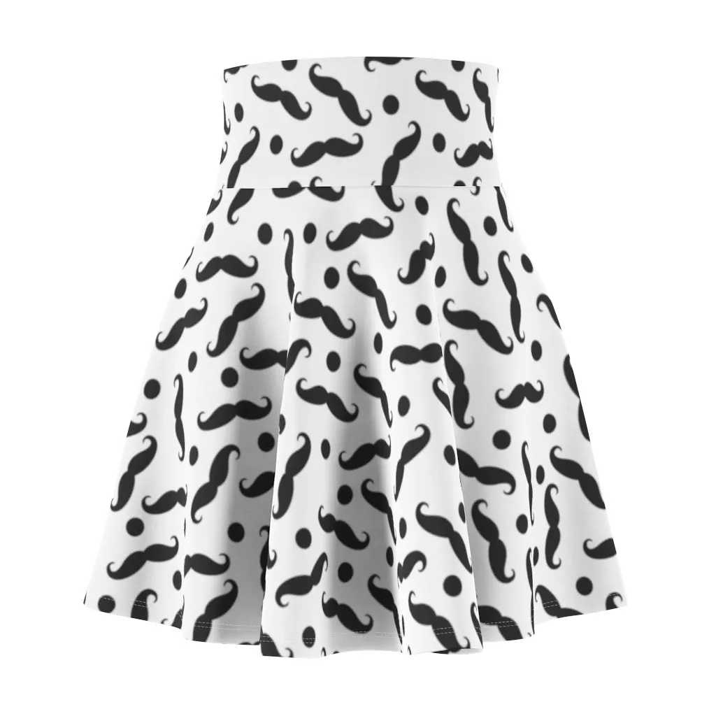"Stache Stache Stache" All-Over Polka Mustache Skater Skirt