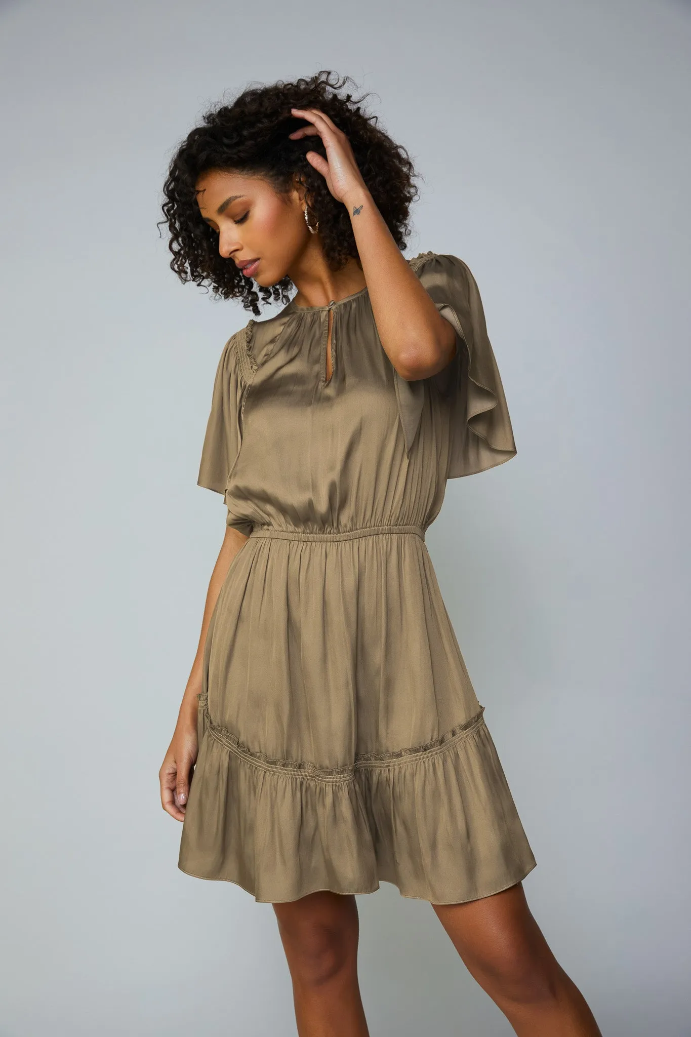 Rear Flutter Sleeve Mini Dress