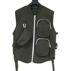 Ribbed Military Utility Gilet Vest (Dark Green)