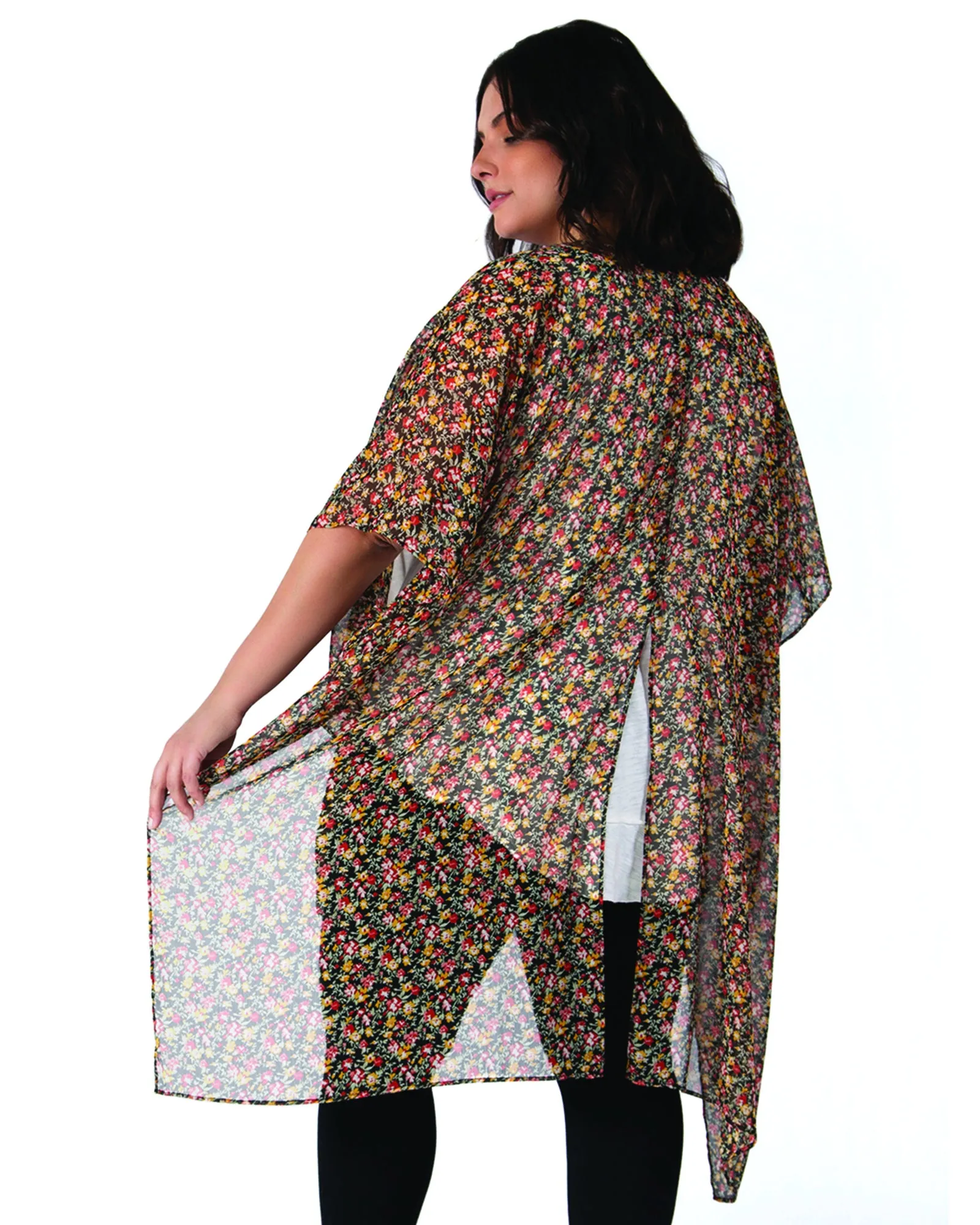 Salehi Printed Chiffon Kimono | Brown / Red