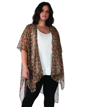 Salehi Printed Chiffon Kimono | Brown / Red
