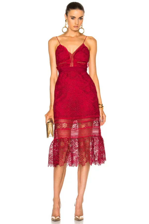 Self-Portrait Floral Guipure Lace Midi Dress