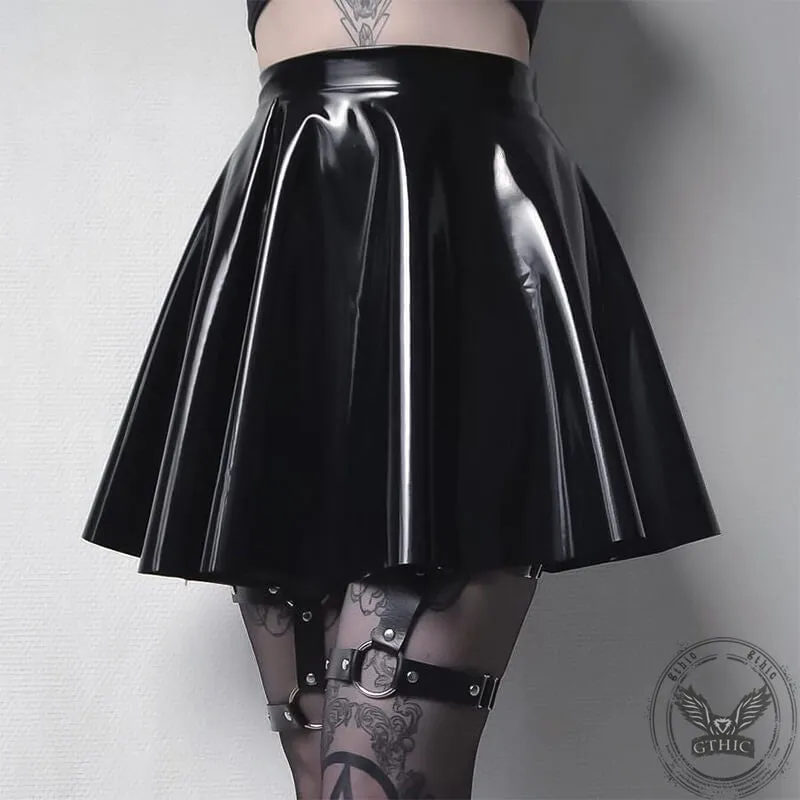 Shiny Dark Solid Color Pleated Mini Skirt