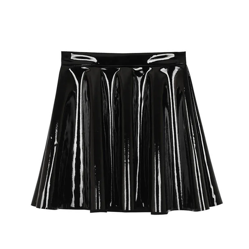 Shiny Dark Solid Color Pleated Mini Skirt