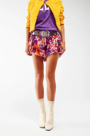 Shorts With Frilly Hem In Flower Print