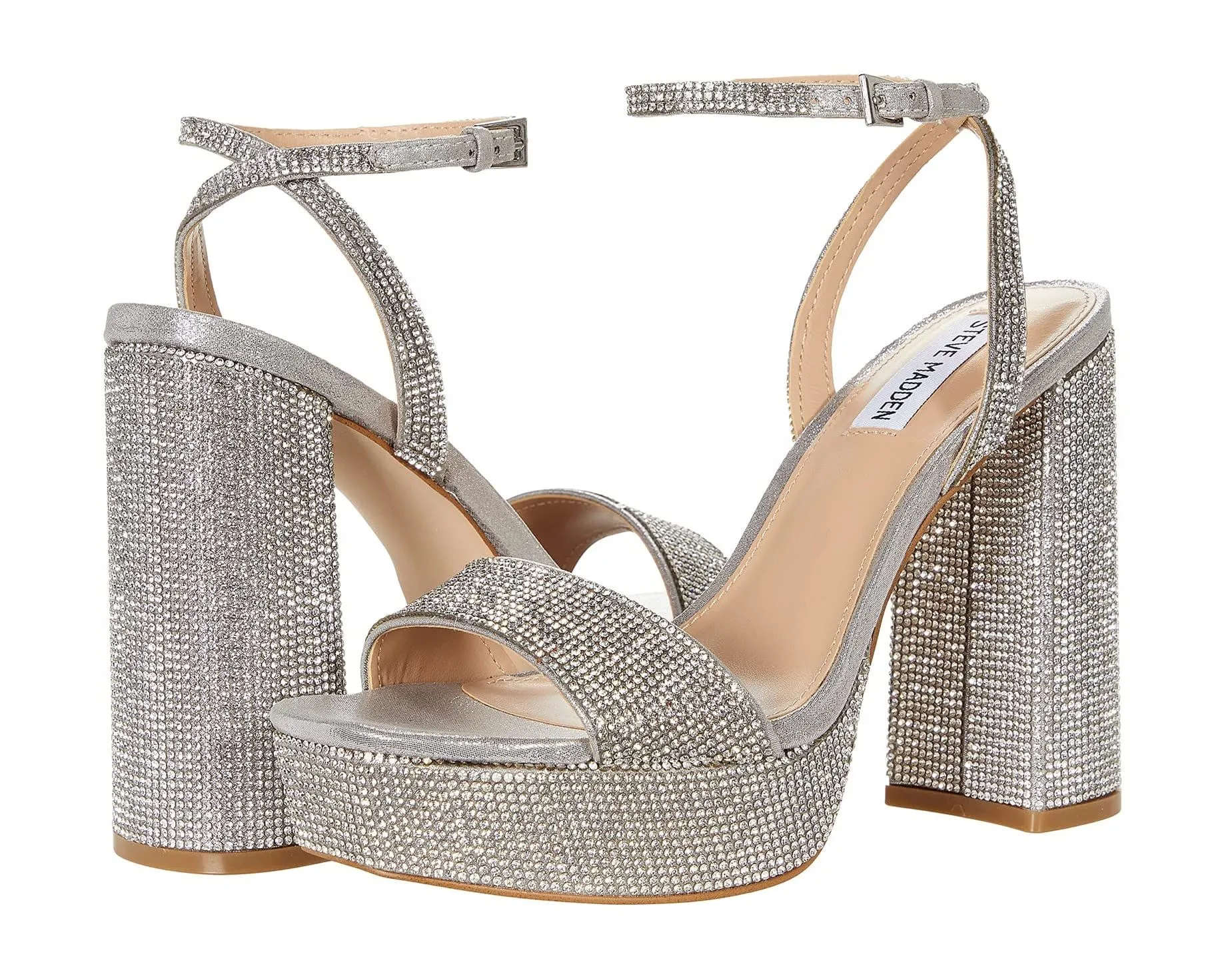 Steve Madden Lessa Rhinestone Formal Block Heel Platform Ankle Strap Sandal