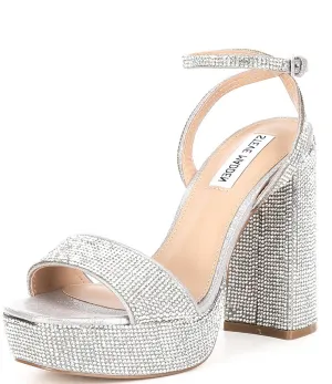 Steve Madden Lessa Rhinestone Formal Block Heel Platform Ankle Strap Sandal