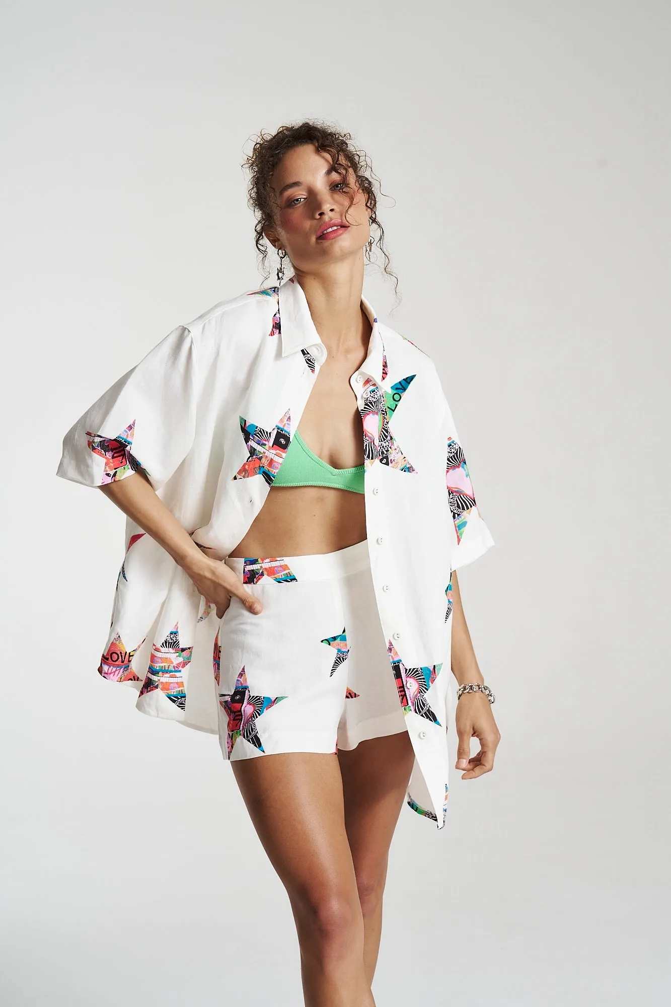 SUMMI SUMMI Womens Big Shirt Linen - Star X Lovers