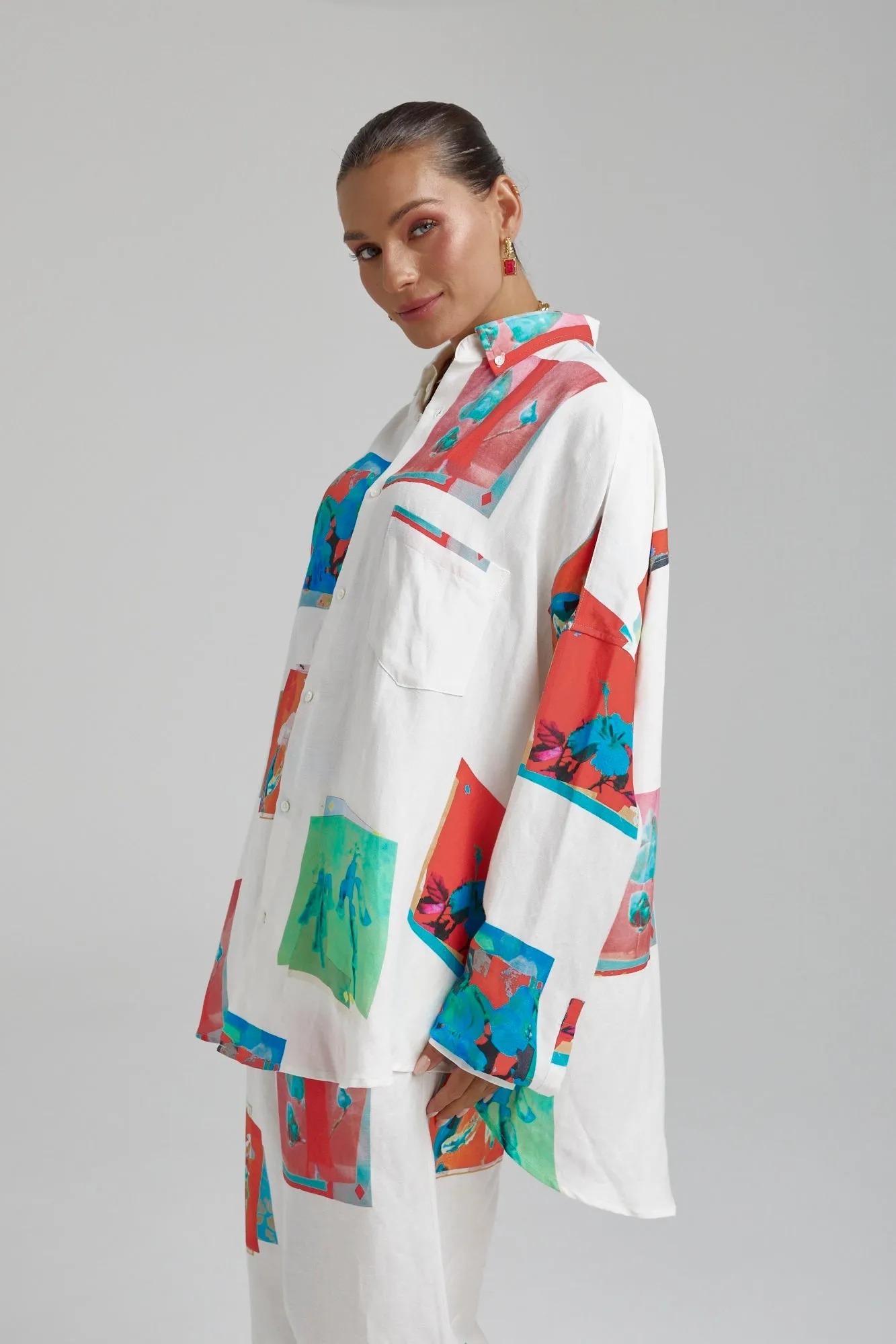 SUMMI SUMMI Womens Long Sleeve Oversize Linen Shirt - Montage White