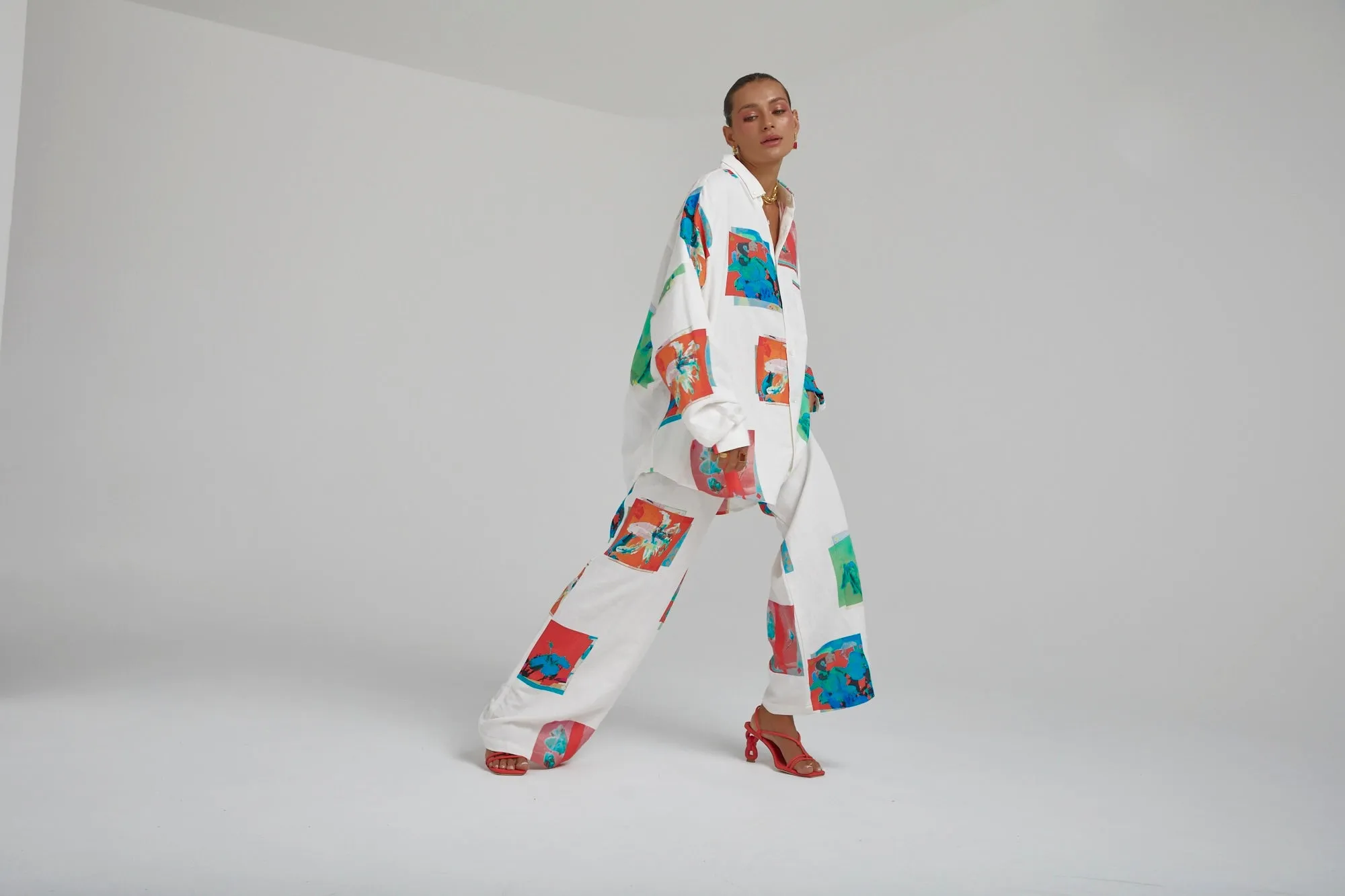 SUMMI SUMMI Womens Long Sleeve Oversize Linen Shirt - Montage White