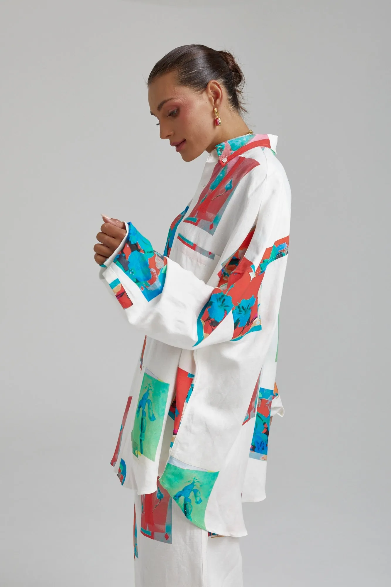 SUMMI SUMMI Womens Long Sleeve Oversize Linen Shirt - Montage White