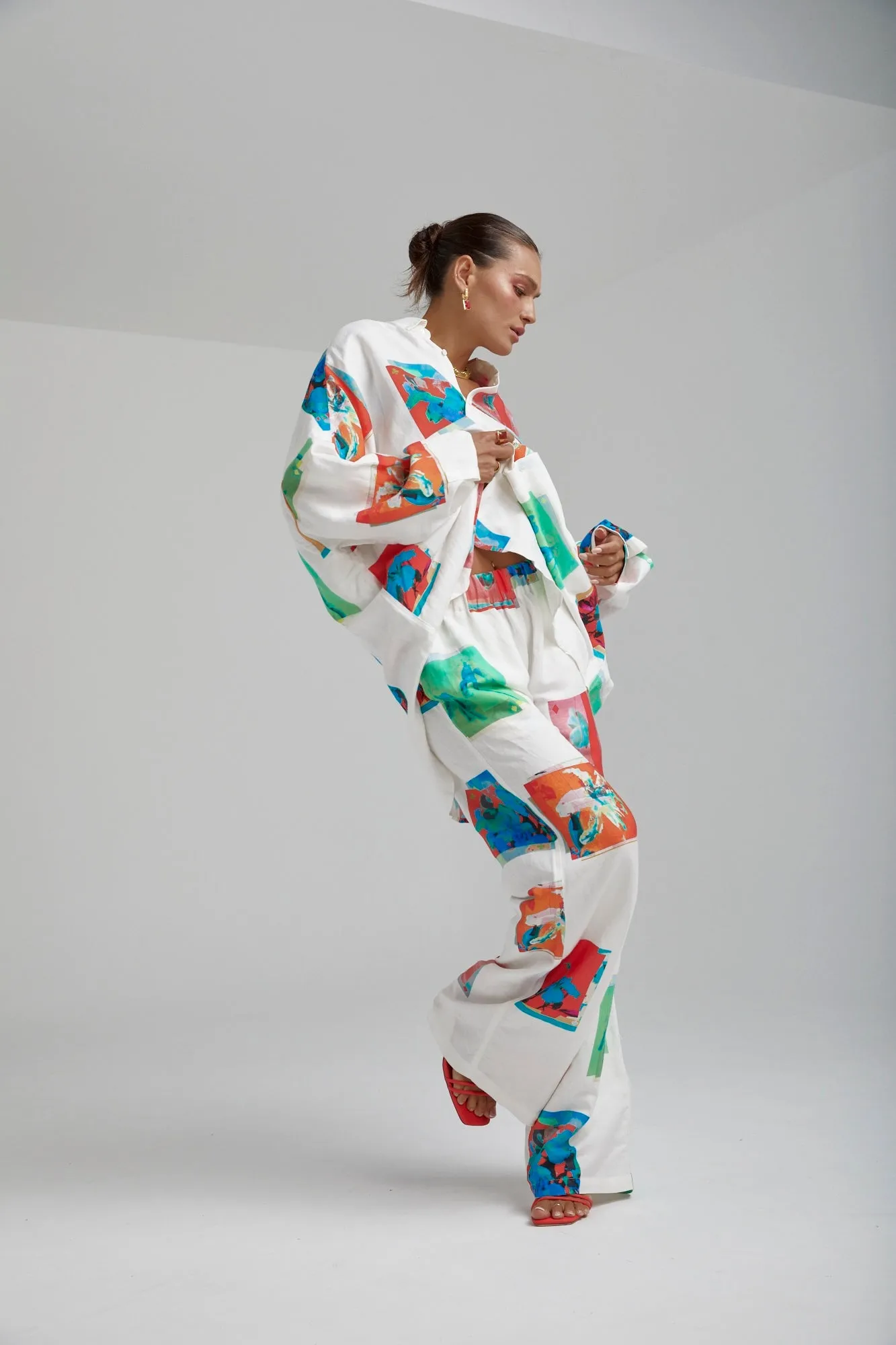 SUMMI SUMMI Womens Long Sleeve Oversize Linen Shirt - Montage White
