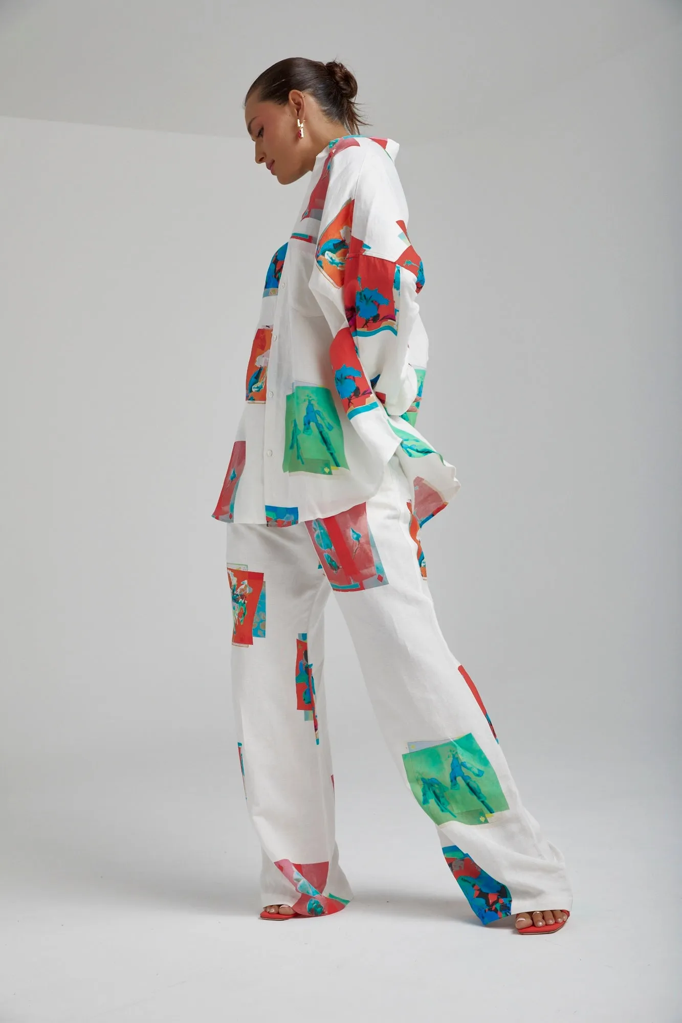 SUMMI SUMMI Womens Long Sleeve Oversize Linen Shirt - Montage White