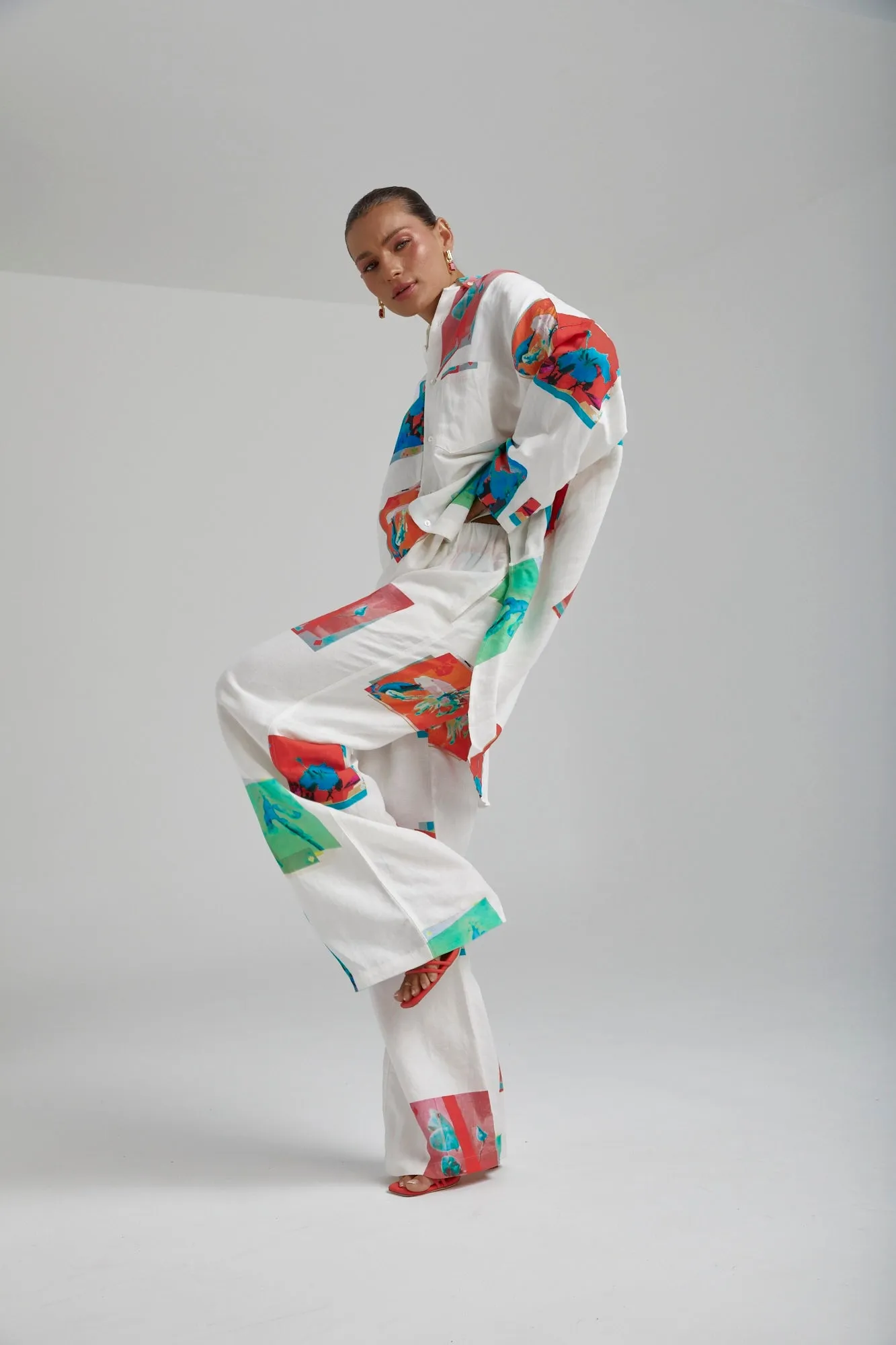 SUMMI SUMMI Womens Long Sleeve Oversize Linen Shirt - Montage White