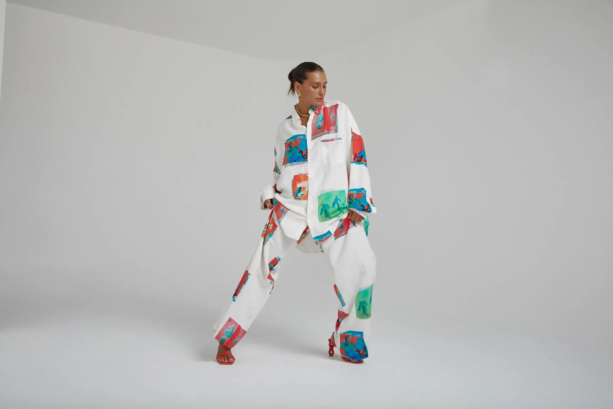 SUMMI SUMMI Womens Long Sleeve Oversize Linen Shirt - Montage White