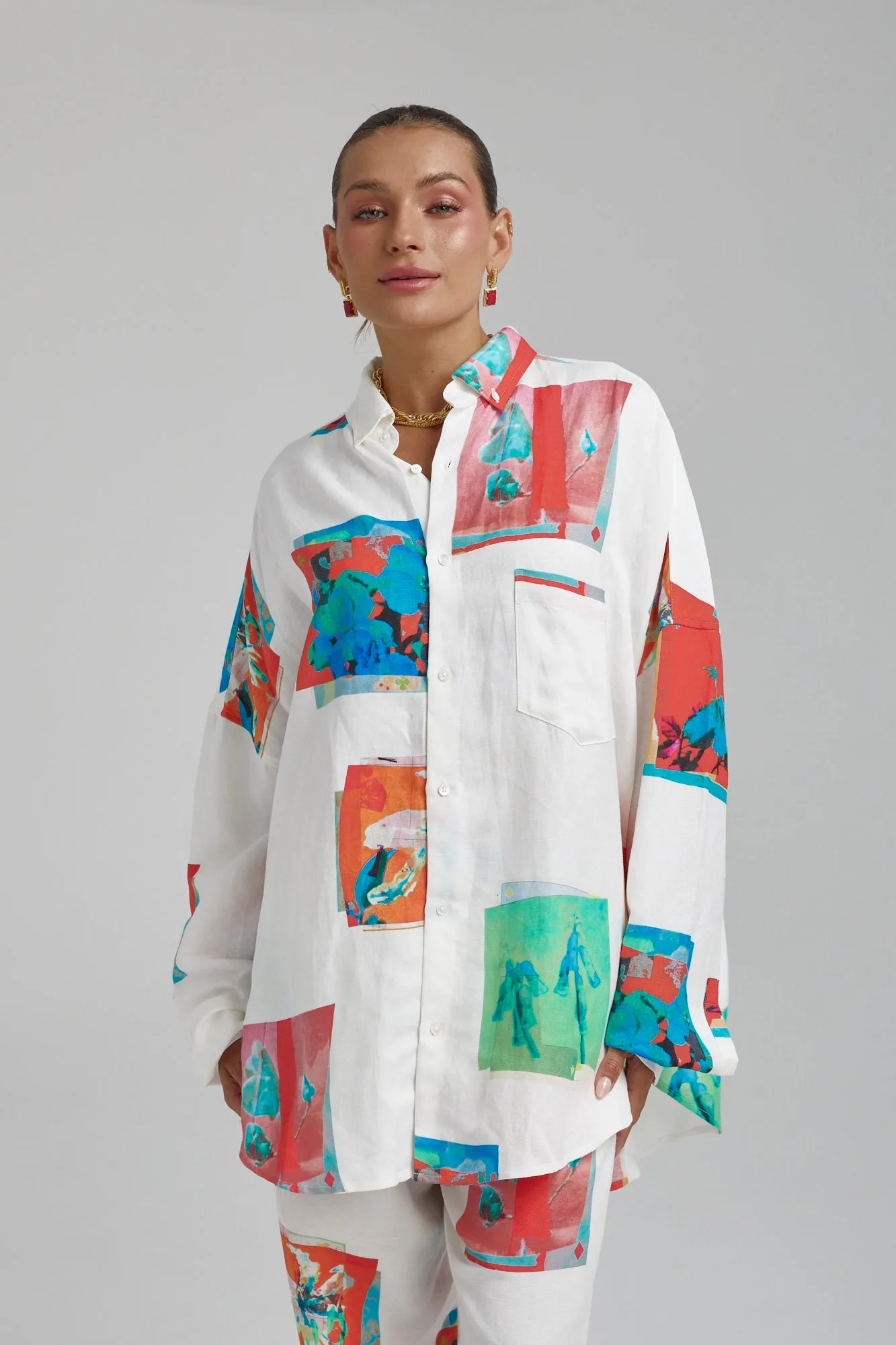 SUMMI SUMMI Womens Long Sleeve Oversize Linen Shirt - Montage White