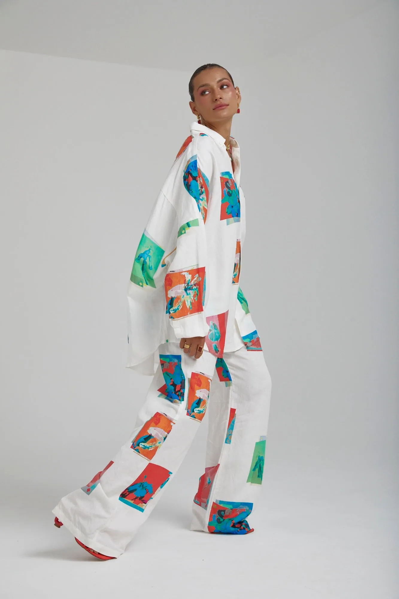 SUMMI SUMMI Womens Long Sleeve Oversize Linen Shirt - Montage White