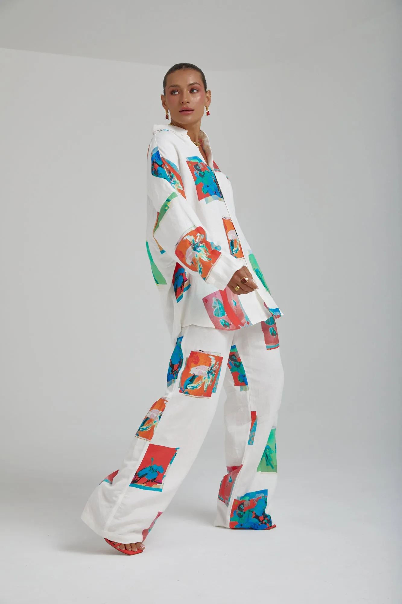 SUMMI SUMMI Womens Long Sleeve Oversize Linen Shirt - Montage White