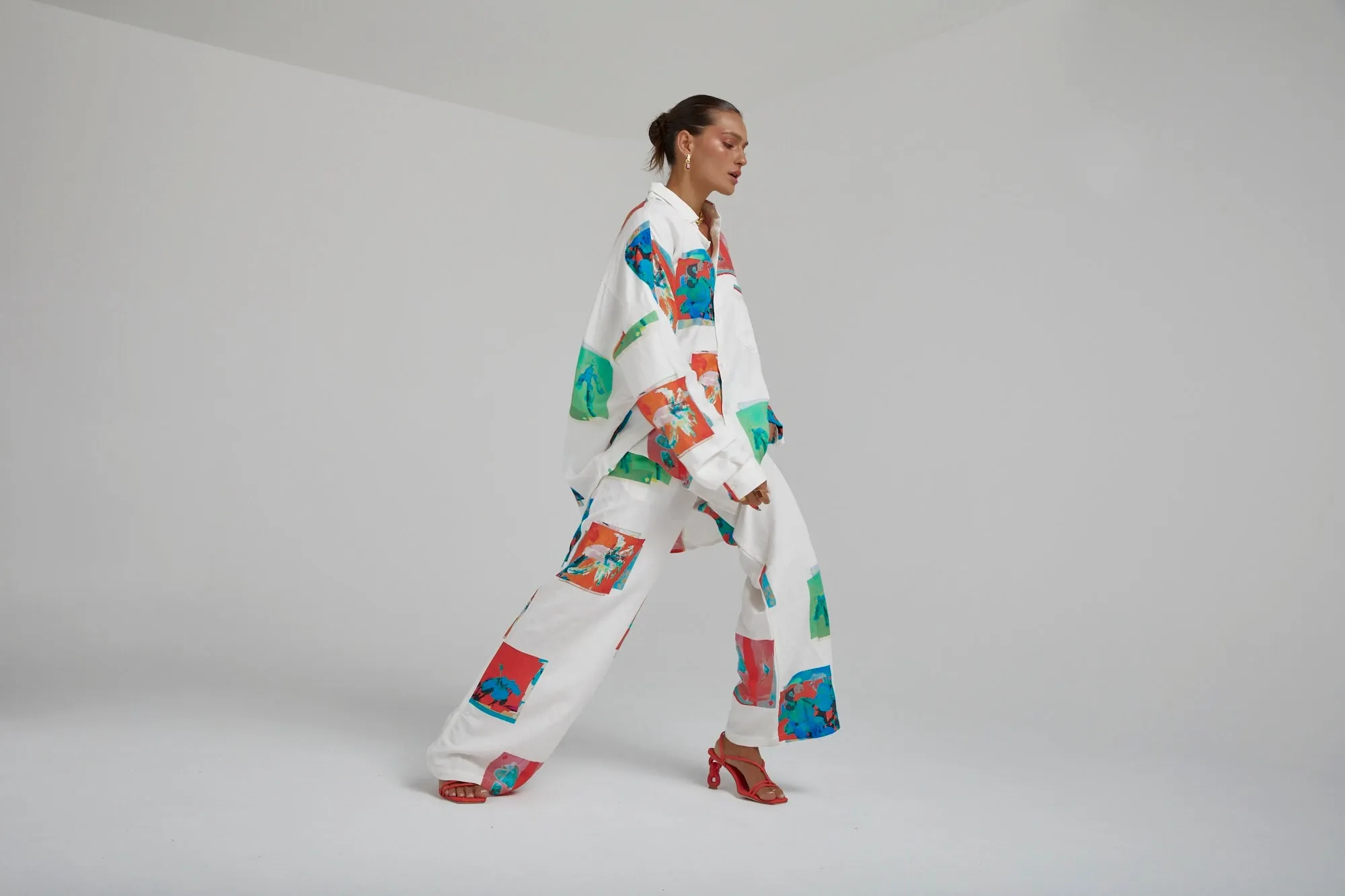 SUMMI SUMMI Womens Long Sleeve Oversize Linen Shirt - Montage White
