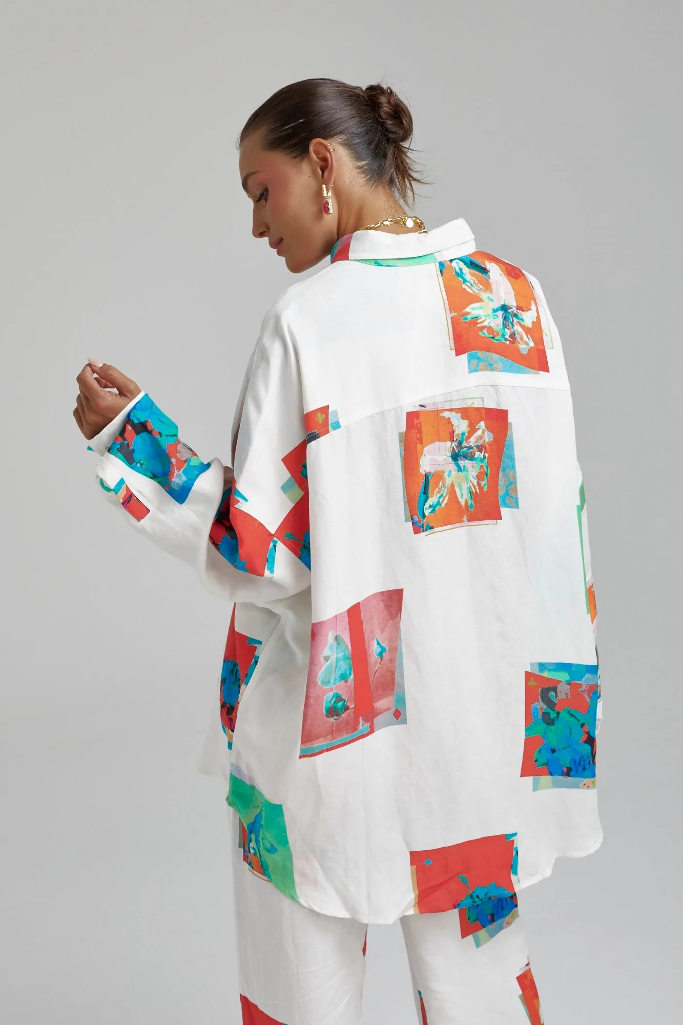 SUMMI SUMMI Womens Long Sleeve Oversize Linen Shirt - Montage White
