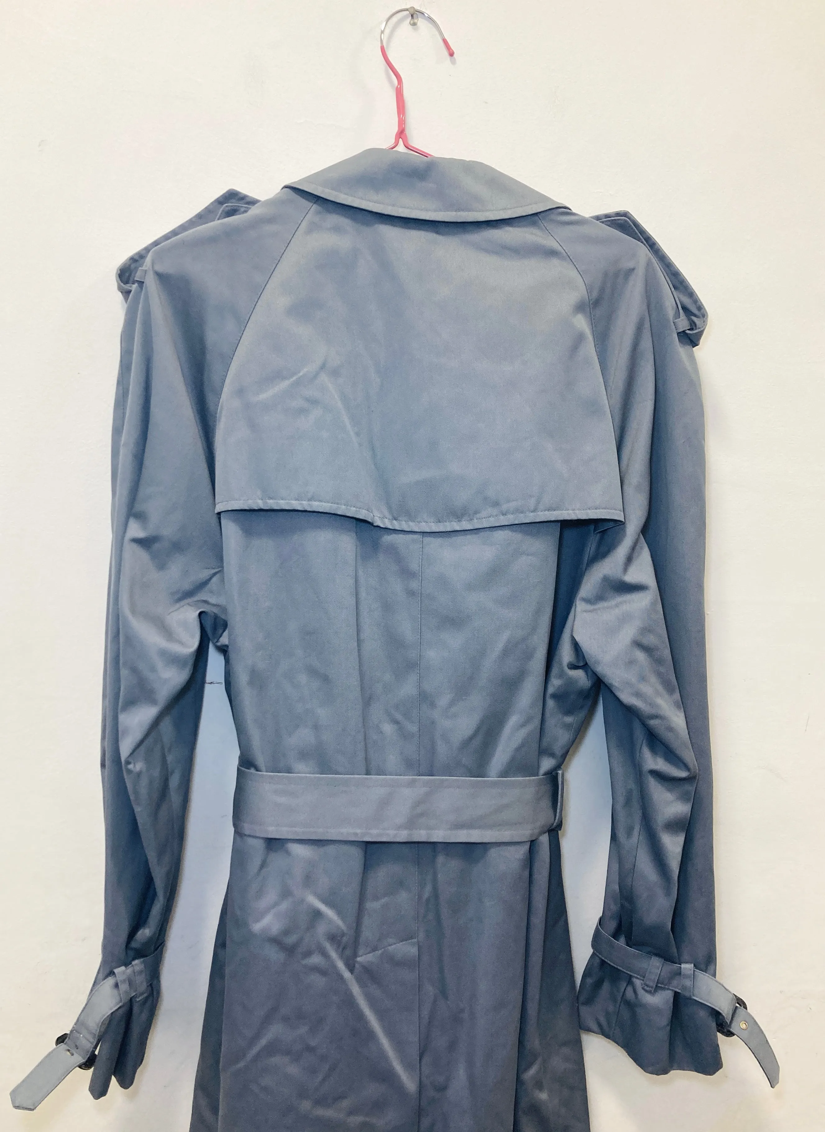 Vintage 80s Blue Long Belted Trench Coat - Up To Size 14
