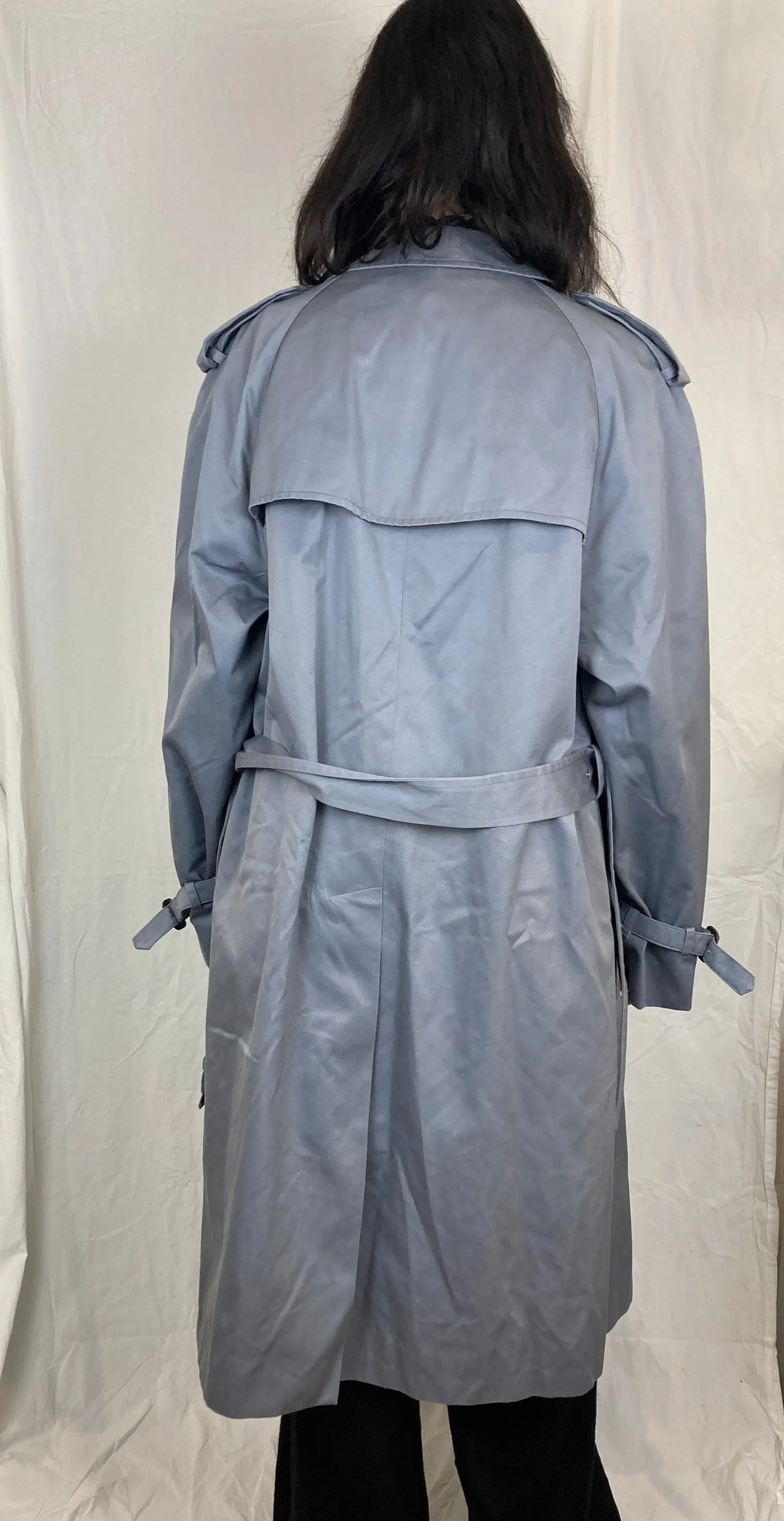 Vintage 80s Blue Long Belted Trench Coat - Up To Size 14