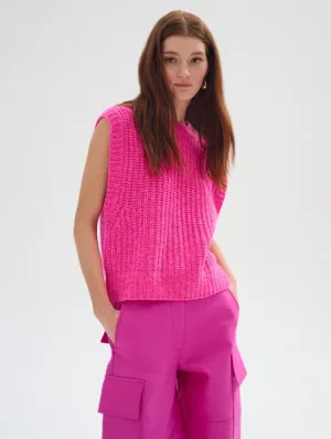 W W- Cashmere Air Plush Ribbed Vest in Pink Marl