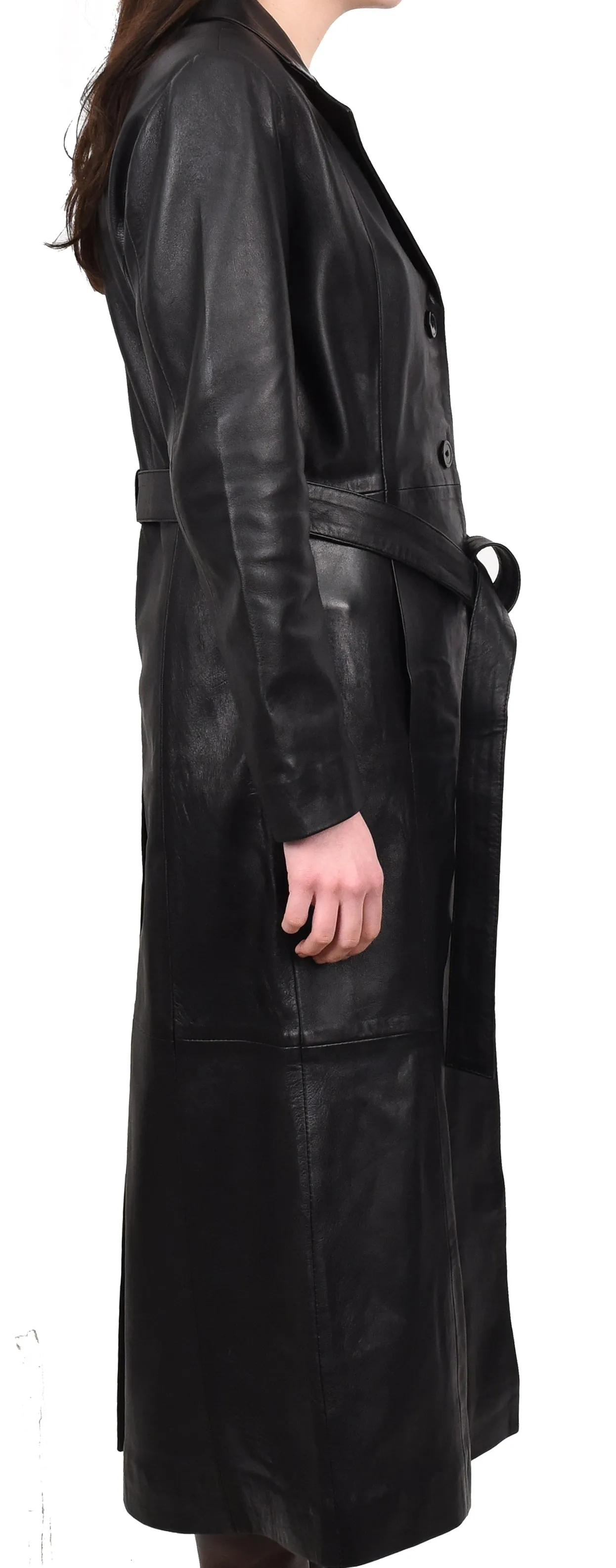 Women's Real Leather Classic Full Length Long Coat Winter Black Ravenrobe