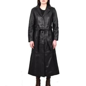 Women's Real Leather Classic Full Length Long Coat Winter Black Ravenrobe