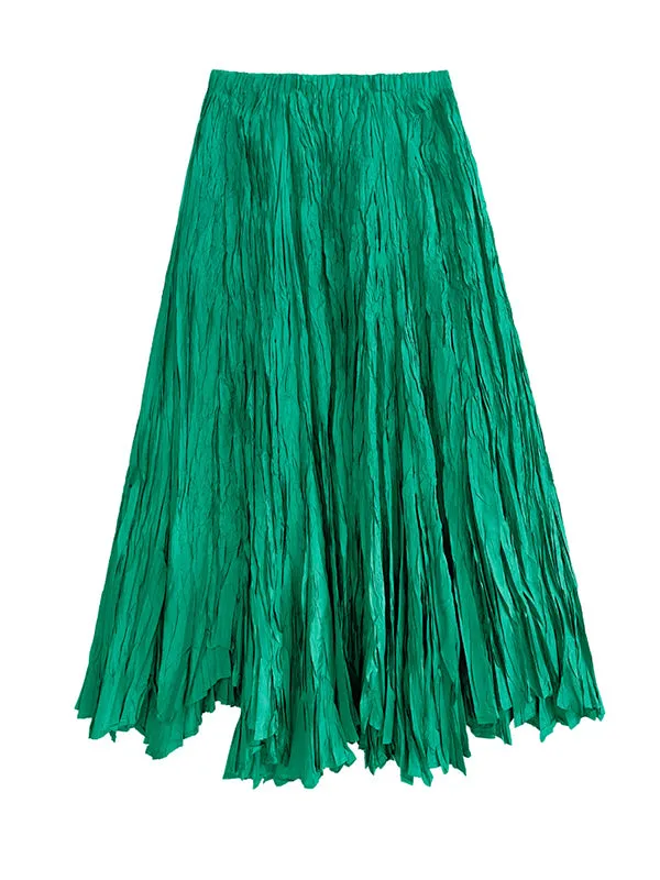 xakxx A-Line Irregular Clipping High-Waisted Pleated Solid Color Skirts