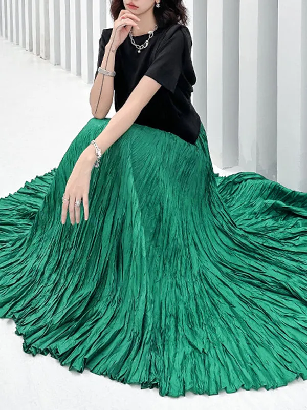 xakxx A-Line Irregular Clipping High-Waisted Pleated Solid Color Skirts