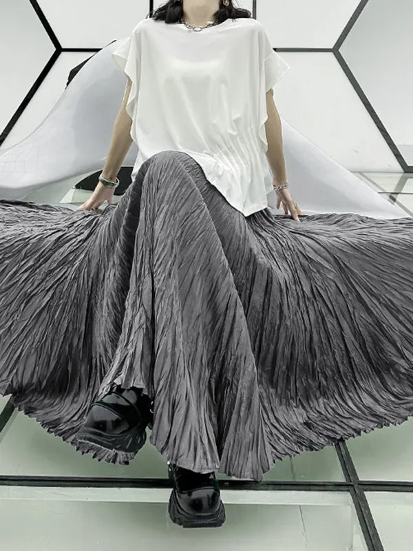 xakxx A-Line Irregular Clipping High-Waisted Pleated Solid Color Skirts
